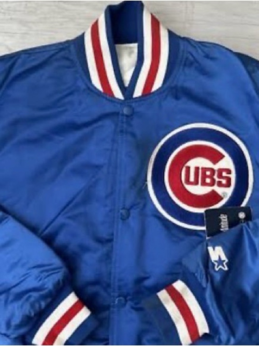 Vintage Chicago Cubs Blue Red White Satin Bomber Jacket